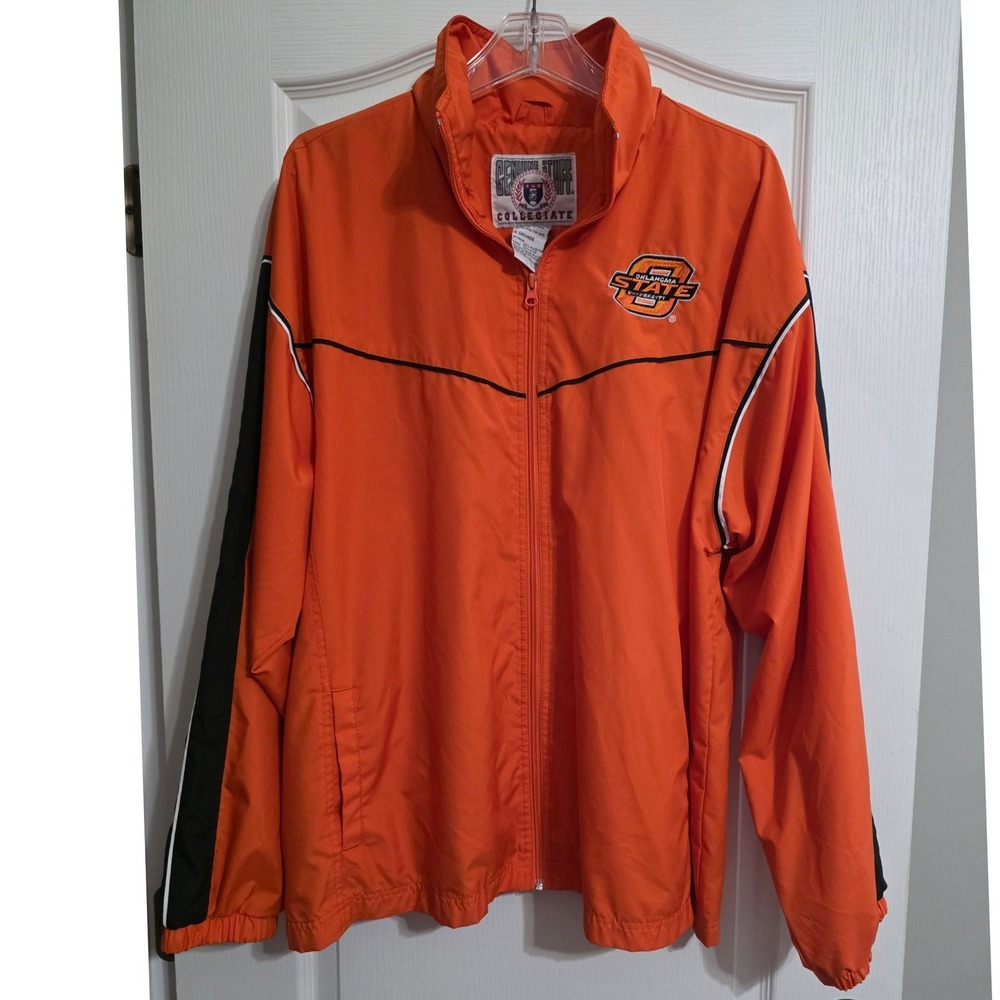 Oklahoma State University OSU Windbreaker Jacket Mens Large Orange Full Zip